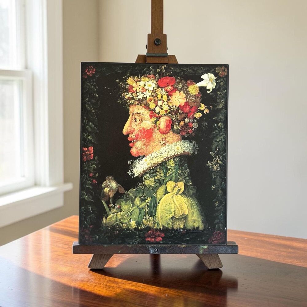 Vintage Giuseppe Arcimboldo Spring Wood Block Print Wall Art Plaque Renaissance
